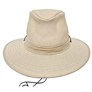 Vtg Herschel Hat H1H Beige Mesh Leather Strap Size X-Large Aussie Breezer Safari